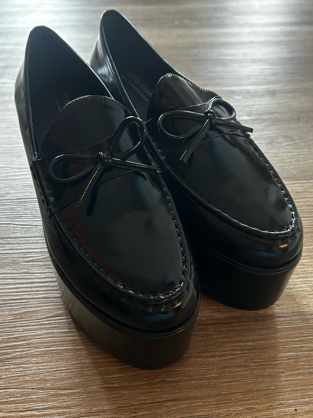 Jeffrey Campbell for Anthropologie Black Platform Loafers with Bow Accent